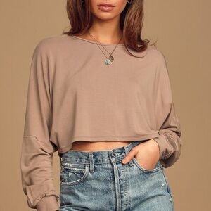 Lulu's Taupe Long Sleeve Crop Top
